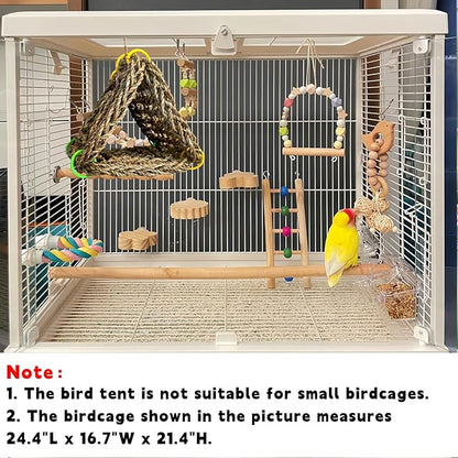 Tfwadmx Bird Seagrass Hammock Tent, 3Pcs 7x7in Seagrass Mat for Birds, Hanging Parrot Toys, Counre House Hut Hideout for Parakeets, Lovebirds, Budgies, Cockatiels