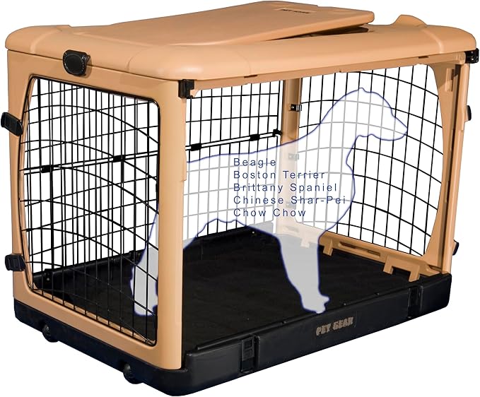 Pet Gear _he Other Door 4 Door Steel Crate for Dogs/Cats with Garage-Style Door, Includes Plush Bed + Travel Bag, No Tools Required, Beige