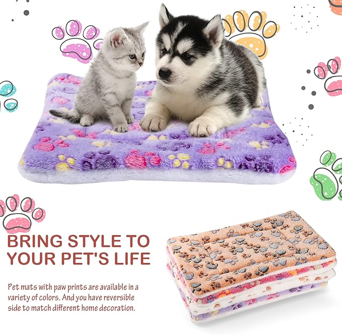 4 Pack Ultra Soft Dog Cat Bed Mat with Cute Prints Reversible Fleece Dog Crate Kennel Pad Cozy Washable Thickened Hamster Guinea Pig Pet Bed Mat for Small Animals(13 x 19 Inches,Vivid Color)