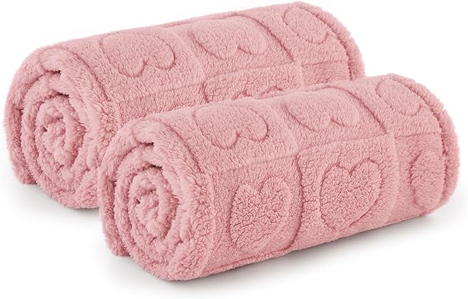 Bedsure 1 Pack 2 Dog Blankets for Small Dogs - 2pcs Washable Fluffy Fuzzy Puppy Cat Blanket with Premium 300GSM Coral Fleece Soft for Pet Kitten Doggy Doggy, Pink
