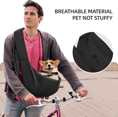 Dog Carrier Sling - Ultra Breathable Reversible Puppy Carrier Purse with Storage Pocket, Travel Safety Harness, Hand-Free Dog Sling Carrier for Carry Small Dogs and Cats, Dog and Cat Harness(Black)