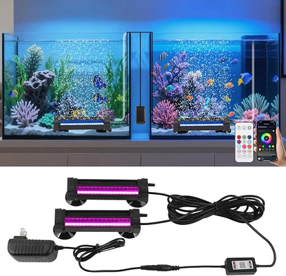 Fish Tank Bubbler Light for Aquarium: 2-in-1 Aquarium Grow Light with APP & Remote Control for Aquatic Pet Enthusiasts - RGB Changing Fish Lamp for 2-5 Gollon Freshwater Saltwater Tank Decor