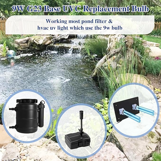 4 Pack 9 WATT UVC PL-S9/TUV G23 Base Replacement UV Light Bulb for Outdoor Pond Clarifier Compatible with JUP-01 UVE9 CF400 CF500 UVCP-9 UV Light for Aquarium