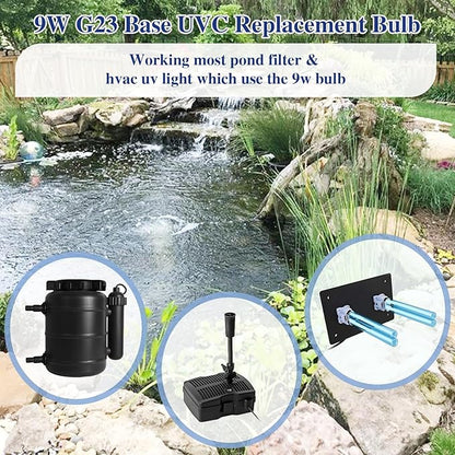 4 Pack 9 WATT UVC PL-S9/TUV G23 Base Replacement UV Light Bulb for Outdoor Pond Clarifier Compatible with JUP-01 UVE9 CF400 CF500 UVCP-9 UV Light for Aquarium