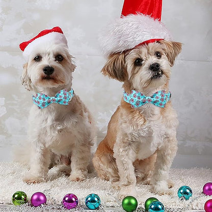 MR. CHUBBYFACE Christmas Santa Claus Dog Collar with Bowtie, Cotton Boy Girl Dog Collars with Metal Buckle Cute Christmas Collars for Puppy Small Medium Large Dogs