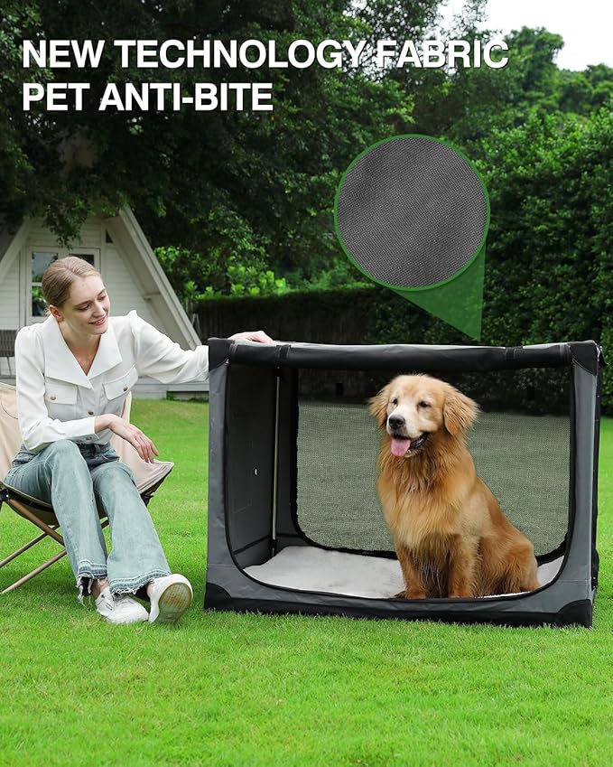 42 Inch Collapsible Travel Dog Crate for Medium Large Dogs, Portable Dog Crate 4-Door Foldable Soft Kennel with Chew-Proof Mesh Windows for Indoor & Outdoor Travel,with Storage Bag,Grey