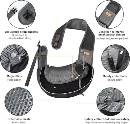 Cuby Pet Sling Carrier for Medium Dogs Cats,Drawstring Zipper & Special Security Hook Triple Designs for Pets' Securty,Breathable Mesh Travel Cat Carrier Bag with Adjustable Shoulder Strap (Black M)