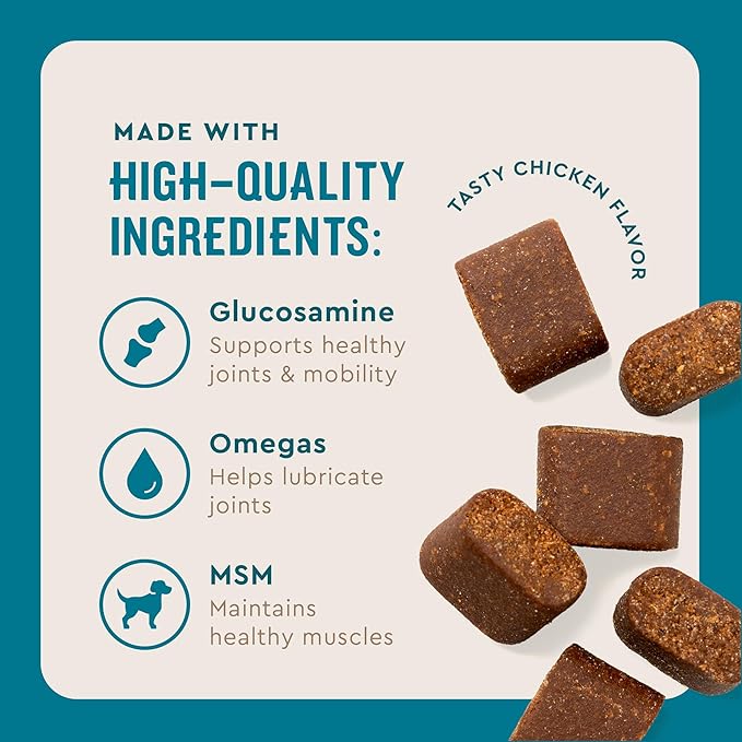 VetIQ Advanced Hip & Joint Chews For Dogs, 60 Count, Chicken Flavored Supplements Made with Glucosamine, Omega 3_, Chondroitin, MSM & Green Lipped Mussel, Increases Mobility & Maintains Muscles