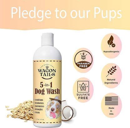 5-in-1 Dog Shampoo and Conditioner | 16 Oz | All Natural, Eco-Friendly Dog Itch Relief Formula | Moisturize/Replenish with Coconut and Palm | Paraben/Sulfate Free with Aloe and Oatmeal