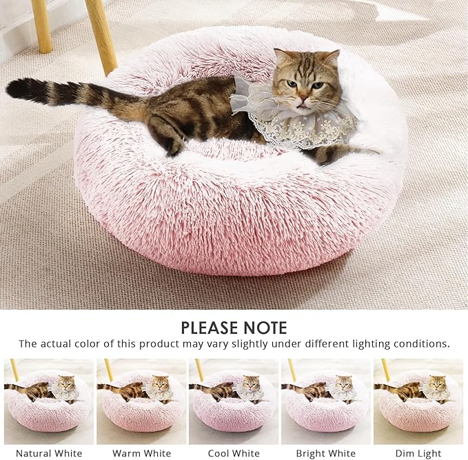 JOLLYVOGUE Dog Beds, Calming Small Dog Bed, Anti-Anxiety Dog Bed for Small Dogs, Fluffy Donut Dog Bed, Cozy Dog Cat Cushion Bed for Small Medium Dogs and Cats (20")