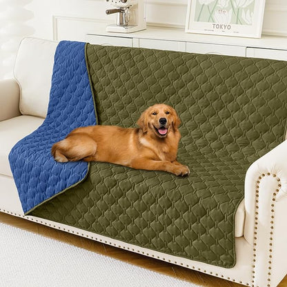 Smiry Waterproof Dog Blanket, Soft Dog Bed Cover Pet Blanket, Reversible Couch Cover for Dogs Washable, Pet Couch Covers for Sofa Furniture Protector for Puppy Cat (68x82 Inch, Green/Navy)
