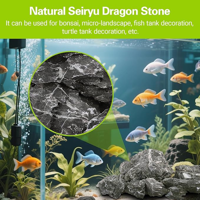Natural Seiryu Dragon Stone - 20 Pound for Aquariums Decoration, Natural Perforated Fish Tank Decorative Stone for Freshwater Shrimp/Bucket and Reptile Terrarium Hardlandscape, 3-9 Inch