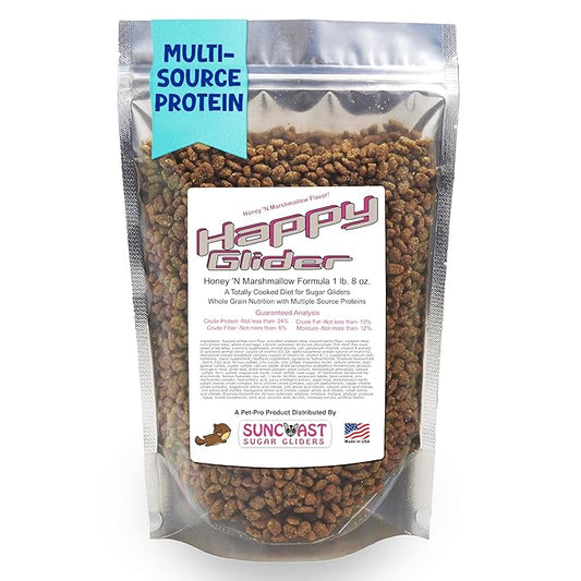 Happy Glider Sugar Glider Food - Honey & Marshmallow | 1.5 lbs of Premium Food for Sugar Gliders and Small Animals - 2 Months Supply