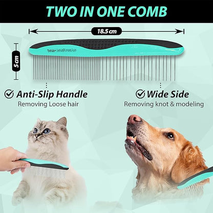 Dogs Self Cleaning Slicker Brush with Comb | Shedding & Grooming Tool | Gentle on Sensitive Skin | Removes Loose Fur, Undercoat, Mats | Suitable for Large, Medium, Small Breeds.