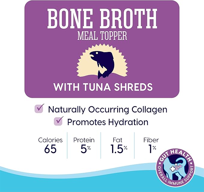 Solid Gold Bone Broth Cat Food Topper - Lickable Wet Cat Food with Protein Shreds for Hydration - Easy to Serve Wet Cat Food Gravy Bone Broth for Cats - Healthy Cat Snacks Treats - Tuna - Single