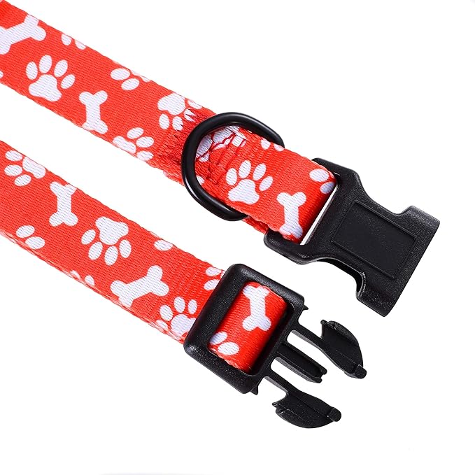 Mile High Life Dog Collar | Cute Puppy Collars | Lightweight Girl Dog Collar | Soft Boy Dog Collars | w Paws Bones Mustache Pattern (Red, Medium)