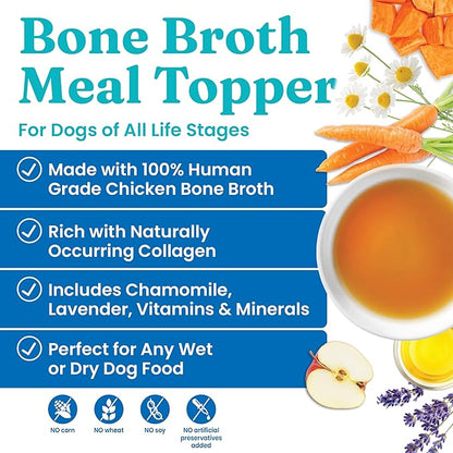 Solid Gold Chicken Bone Broth for Dogs - Grain Free Dog Food Topper Rich in Collagen and Superfoods - Nutrient Dense Dog Gravy Topper for Dry Food - Promotes Gut Health and Hydration - 12 Pack