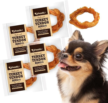 Afreschi Turkey Tendon for Dogs, Dog Treats for Signature Series, All Natural Human Grade Puppy Chew, Ingredient Sourced from USA, Hypoallergenic, Rawhide alternative, 4 Units/Pack Ring (Small)