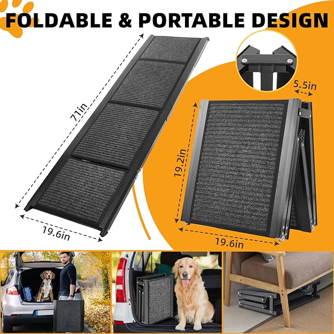 Dog Ramp for Car, 71"x20" Dog Ramps for Large Dogs with Anti-Slip Rug Surface, Folding Dog Ramp Up to 300LBS, Outdoor Dog Ramp for Trucks & SUV