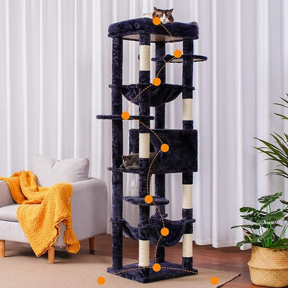 Heybly Cat Tree for Large Cats 20 lbs Heavy Duty,69 inches XXL Cat Tower for Indoor Cats,Multi-Level Furniture Condo with Big Padded Plush Perch,Cozy Basket HCT031G
