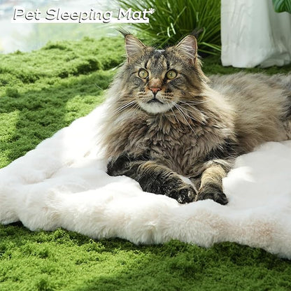 Plush Dog Bed Mat Faux Fur Cat Beds for Indoor Cats with Anti-Slip Bottom Kitten Self Warming Bed for Couch/Floor/Dog & Puppy Friendly 27 x 20 Inch Large White