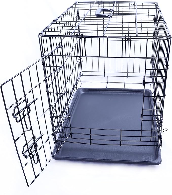 Durable, Foldable Metal Wire Dog Crate with Tray, Single Door, 24 x 16.7 x 19 Inches, Black