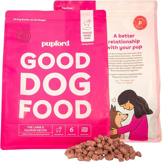 Pupford Good Dog Food, Freeze-Dried Raw, High-Protein, Superfood Ingredients, Vet-Approved, No Fillers or Artificial Additives (Lamb & Salmon Recipe, 25 oz)