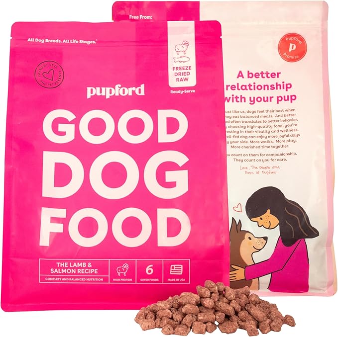 Pupford Good Dog Food, Freeze-Dried Raw, High-Protein, Superfood Ingredients, Vet-Approved, No Fillers or Artificial Additives (Lamb & Salmon Recipe, 16 oz)