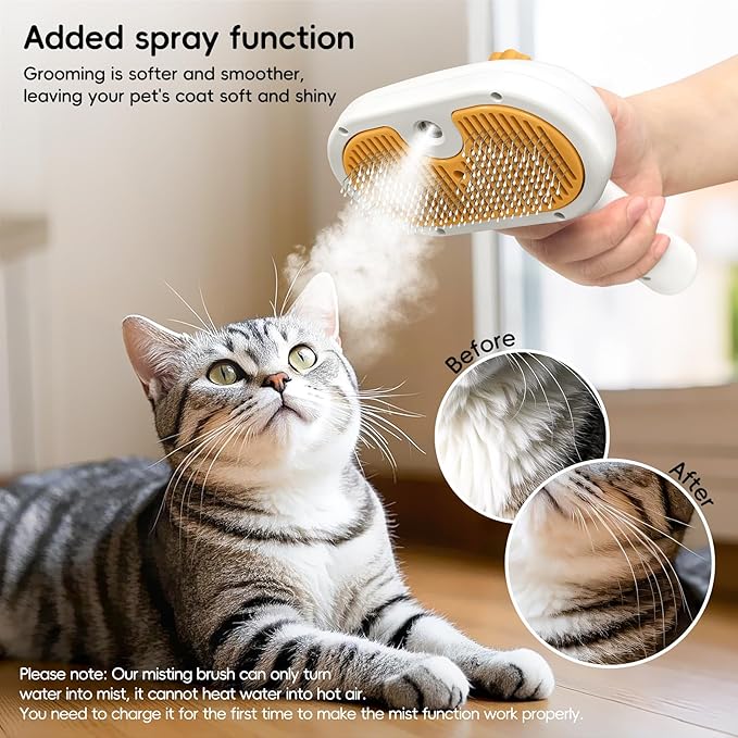 3 in 1 Steam Brush for Dogs and Cats,Pet Spray Hair Removal Comb for Shedding and Grooming Supplies,Spritz Defur Comb for Dogs and Cats,Water Brush for Indoor Cats and Dog.