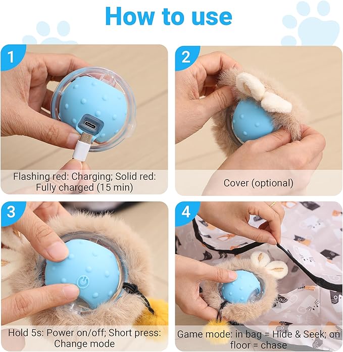 Interactive Cat Toys for Indoor Cats Fast Rolling Ball, Automatic Motion Activated Ball, Hide and Seek for Indoor Exercise Toys, Real Bird Squeaky for Kitten Exercise Kicker