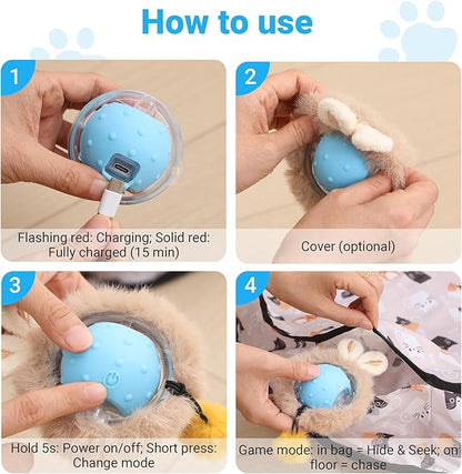 Interactive Cat Toys for Indoor Cats Fast Rolling Ball, Automatic Motion Activated Ball, Hide and Seek for Indoor Exercise Toys, Real Bird Squeaky for Kitten Exercise Kicker