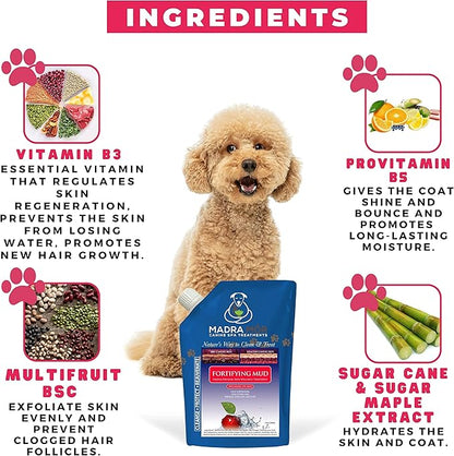 Worldwide Nutrition Bundle: Madra Mor Fortifying Mud - Dog Essentials Mud Bath, Dog Grooming, Dry Skin for Dogs Treatment, Dog Coat Skin Care Products - 10oz Pouch & Multi-Purpose Key Chain