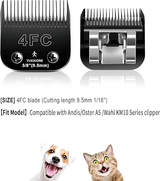 4F Dog Clipper Blade: Titanium Coated SK2 Steel, Universal Fit for Andis, Oster A5, Wahl KM - 3/8" Cut for Dogs & Cats