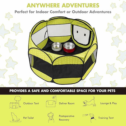 GrandTies Waterproof Dog & Cat Playpen  Foldable Pet Tent for Indoor & Outdoor, Pop-Up Kennel for Puppies, Kittens & Rabbits  Portable Travel Crate with Carrying Case (Spring Sprout, Large)