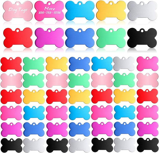 100 Pcs Blank Dog Pet Tags for Engraving 38MM Aluminum Bone Shape Name Tag Colorful Double Sided Dog Cat Phone Number Tag Pendants