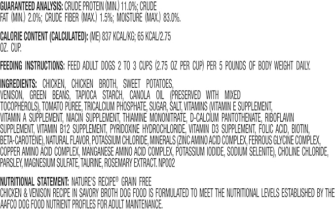 Nature_ Recipe Grain Free Wet Dog Food, Chicken & Venison Recipe, 2.75 Ounce Cup (Pack of 12)