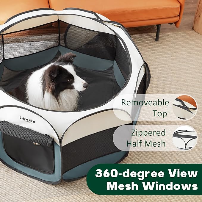 Love's cabin Pet Puppy Dog Playpen, Large Dog Tent Crates Cage Indoor/Outdoor, Portable Playpen for Cat, Foldable Pop Up Dog Kennel Playpen with Carring Case, Removable Zipper Top, Moss Green