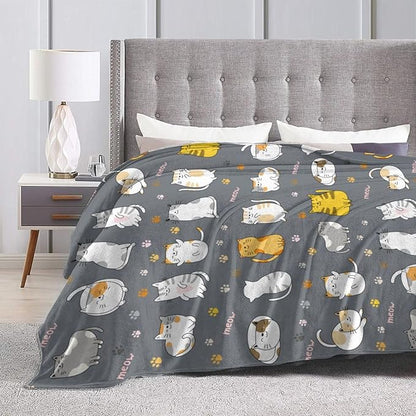 Cat Pattern Throw Blanket Gifts for Men Women Boy Girl Kid Soft Warm Flannel Fleece Blankets for Bed, Sofa, Couch, Travel, Camping 60x50 Inches
