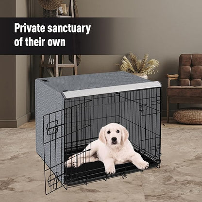 42 Inch Dog Crate Cover for Wire Cages Indoor Breathable Polyester Pet Kennel Cover Machine Wash & Dry Double Door Lagre XL (Cover Only)