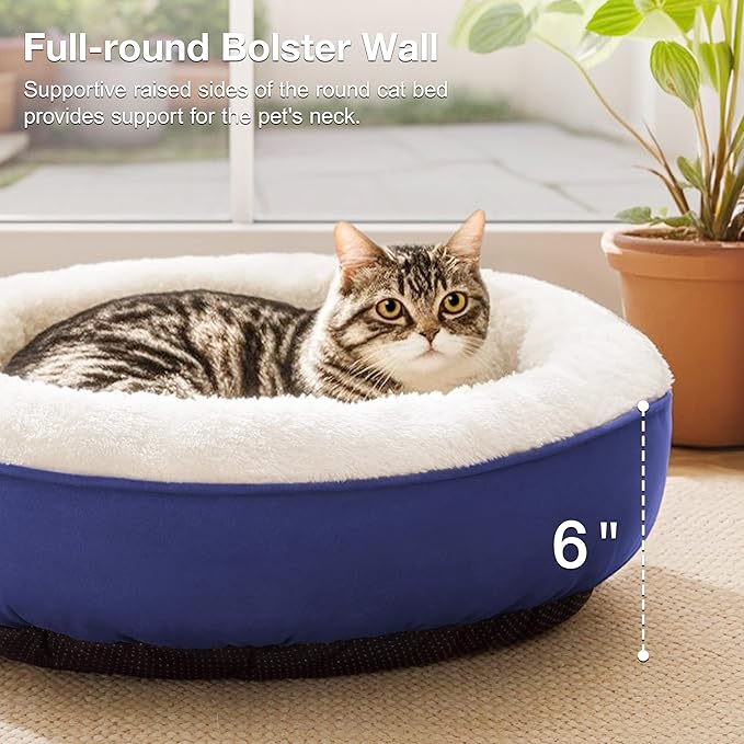 Love's cabin Round Donut Cat and Dog Cushion Bed, 20in Pet Bed for Cats or Small Dogs, Anti-Slip & Water-Resistant Bottom, Super Soft Durable Fabric Pet beds, Washable Luxury Cat & Dog Bed Navy Blue