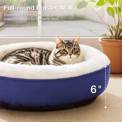 Love's cabin Round Donut Cat and Dog Cushion Bed, 20in Pet Bed for Cats or Small Dogs, Anti-Slip & Water-Resistant Bottom, Super Soft Durable Fabric Pet beds, Washable Luxury Cat & Dog Bed Navy Blue
