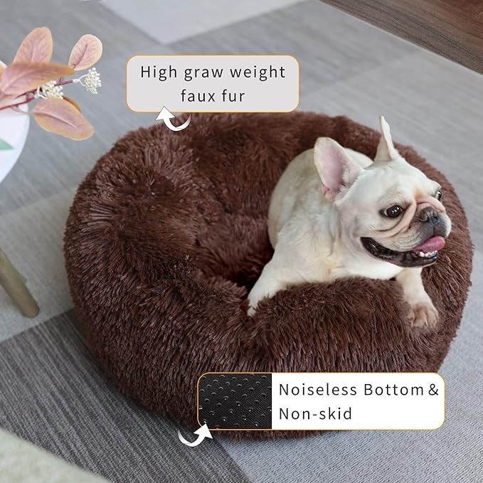 Puppy Beds for Small Dogs Washable Donut Fluffy Soft Dog Bed Anti Anxiety Orthopedic Warm Comfort Pets Beds 23 Inches