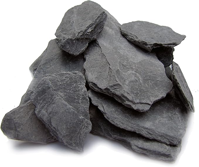 Natural Slate Stone 1 to 3 Inches - USA Sourced and Packaged for Aquascaping Aquariums, Terrariums, Paludariums, Reptile Enclosures, Wargaming, Models, Mosaic Art, Miniature Fairy Gardens (2lbs Grey)
