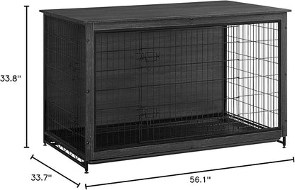 Feandrea Dog Crate Furniture, 56.1" Modern Kennel for Dogs Indoor up to 105 lb, Heavy-Duty Dog Cage with Multi-Purpose Removable Tray, Double-Door Dog House, Ink Black UPFC005B01