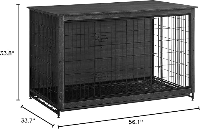 Feandrea Dog Crate Furniture, 56.1" Modern Kennel for Dogs Indoor up to 105 lb, Heavy-Duty Dog Cage with Multi-Purpose Removable Tray, Double-Door Dog House, Ink Black UPFC005B01