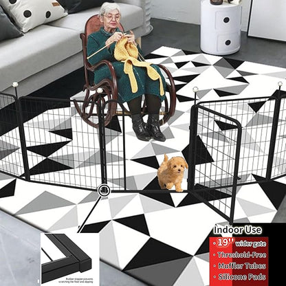 Dog Playpen Indoor/Outdoor,32'' Portable Dog Crates with Easy-Carry Straps,6 Panels Dog Pen Play Pen for Small/Medium Dogs,Rustproof Metal Pet Playpen for Camping RV Yard (with One Door)