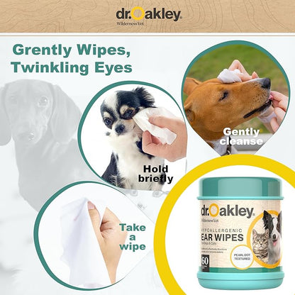 Dr. Oakley Wilderness Vet Pet Wipes Bundle  Hypoallergenic Ear Wipes & Gentle Pet Cleaning Wipes for Dogs & Cats  Soothing Formula, Removes Wax & Debris, Odor Control  120 Total Wipes