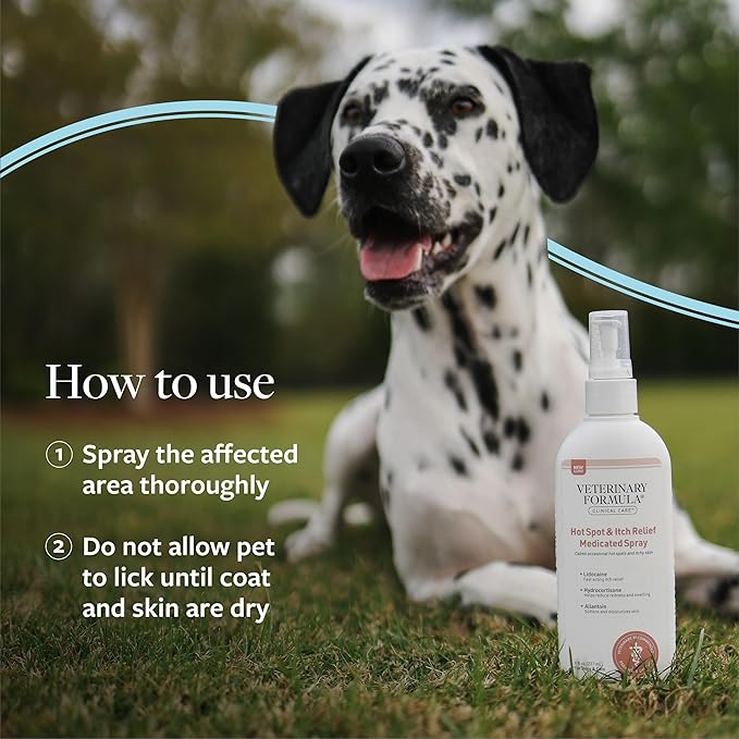 Veterinary Formula Clinical Care Hot Spot & Itch Relief Medicated Spray, 8oz  Easy to Use Spray for Dogs & Cats  Helps Alleviate Sensitive Skin, Scratching, and Licking of Coat (1 Pack)