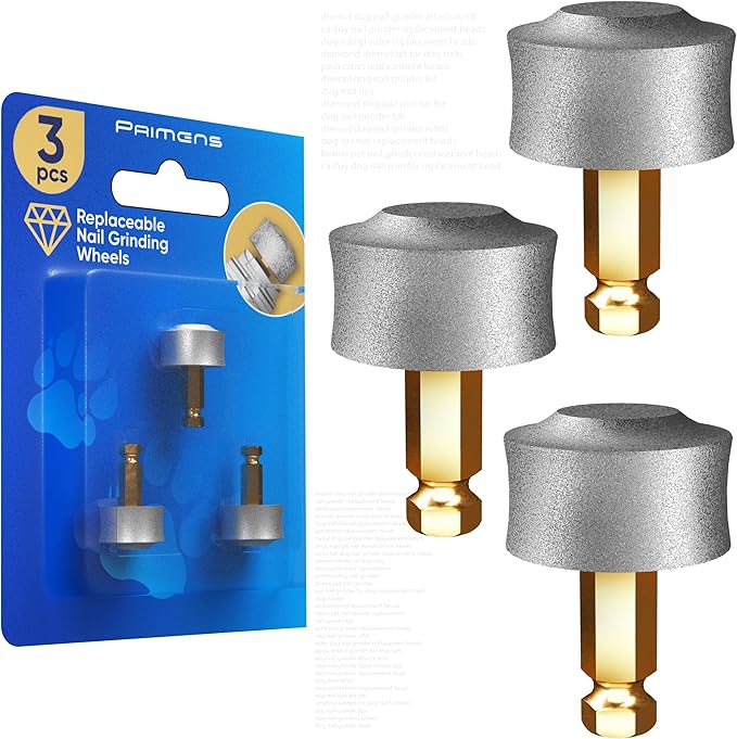 Primens Professional Dog Nail Grinder Replacement Head (Pack of 3 Bits) - Diamond Replaceable Tip for Pet Claw Grooming, Spare Grinding Wheel for Large, Medium & Small Dogs