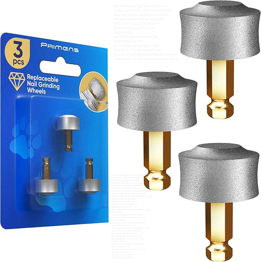 Primens Professional Dog Nail Grinder Replacement Head (Pack of 3 Bits) - Diamond Replaceable Tip for Pet Claw Grooming, Spare Grinding Wheel for Large, Medium & Small Dogs